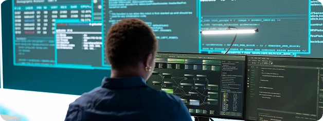 Data centre professionals working