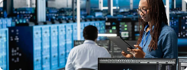 Data centre professionals working