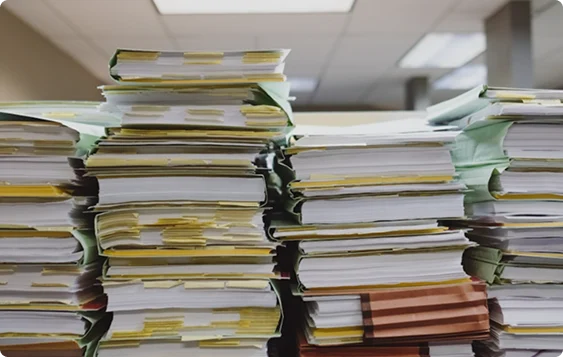 Stacks of paper files